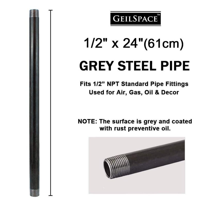 GeilSpace 6 Pack 1/2" Ã— 24" Heavy Duty Pre-Cut Grey Metal Pipe, Industrial Steel Fits Standard Half Inch Threaded Pipes and Fittings - Vintage DIY Industrial Shelving (1/2" Ã— 24", Grey) - Image 2
